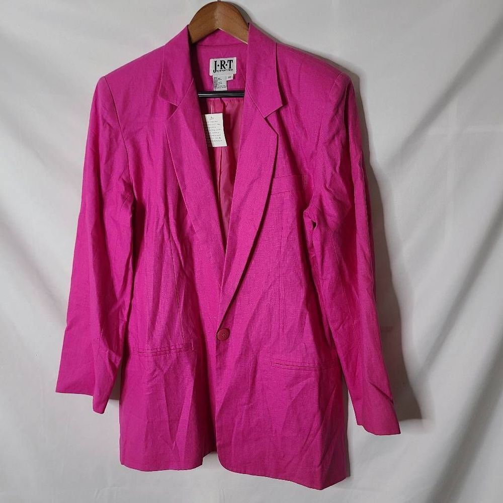 JRT by Newport News Vintage Barbie Pink Linen Cotton Blend Long Blazer sz 10 NWT